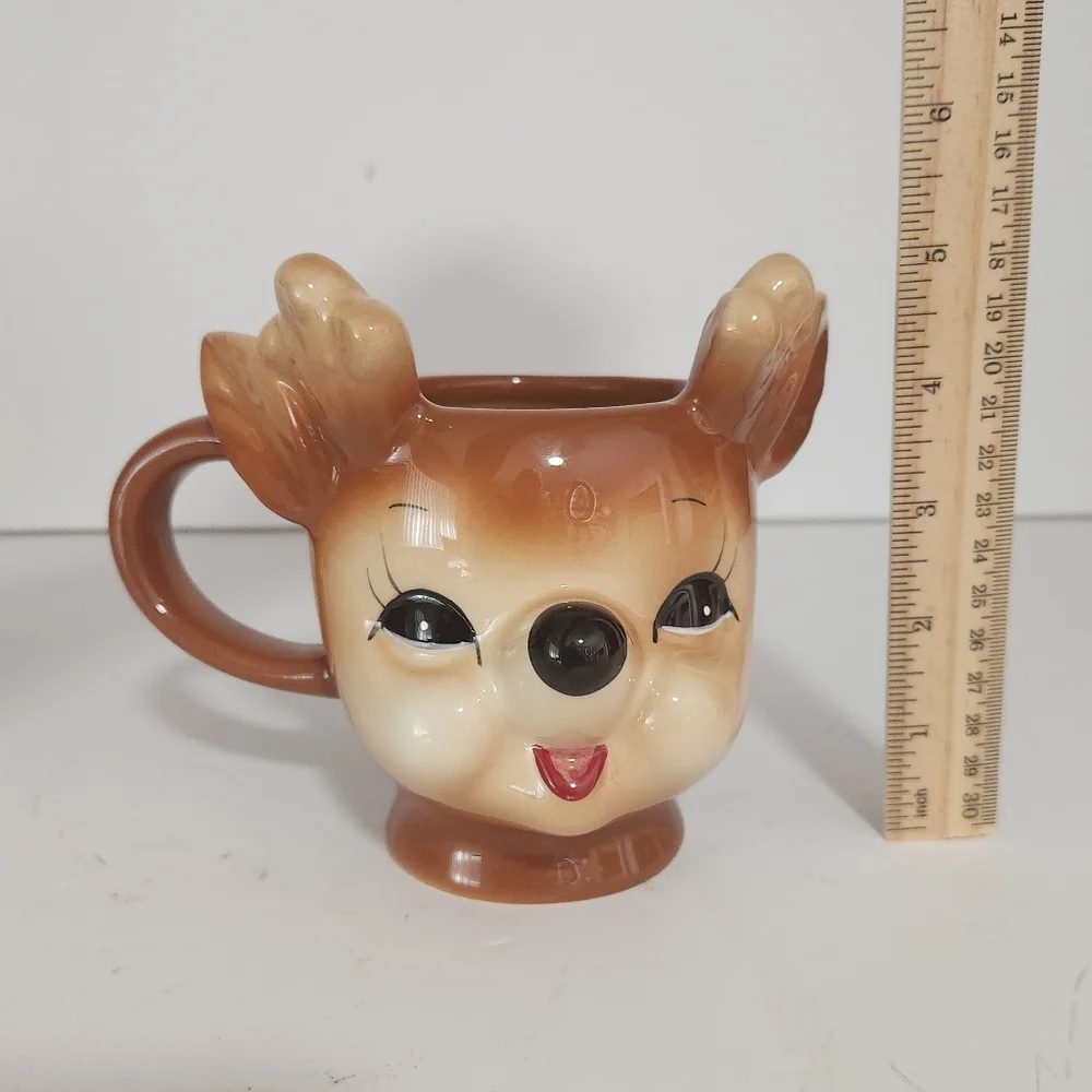 Pottery Barn Lot of 3 Cheeky Reindeer Christmas Holiday Mugs RARE Whimsical